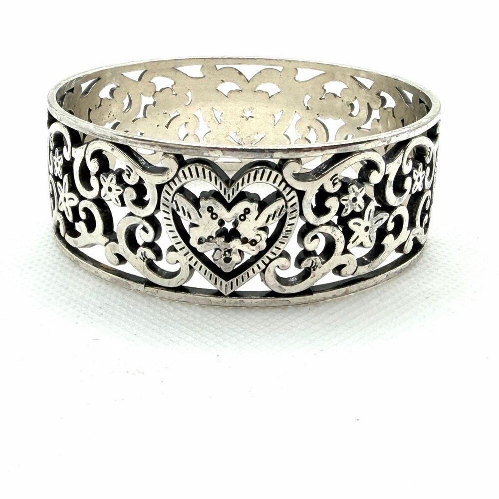 Brighton  Wide Pierced Heart Scroll Bangle Bracelet